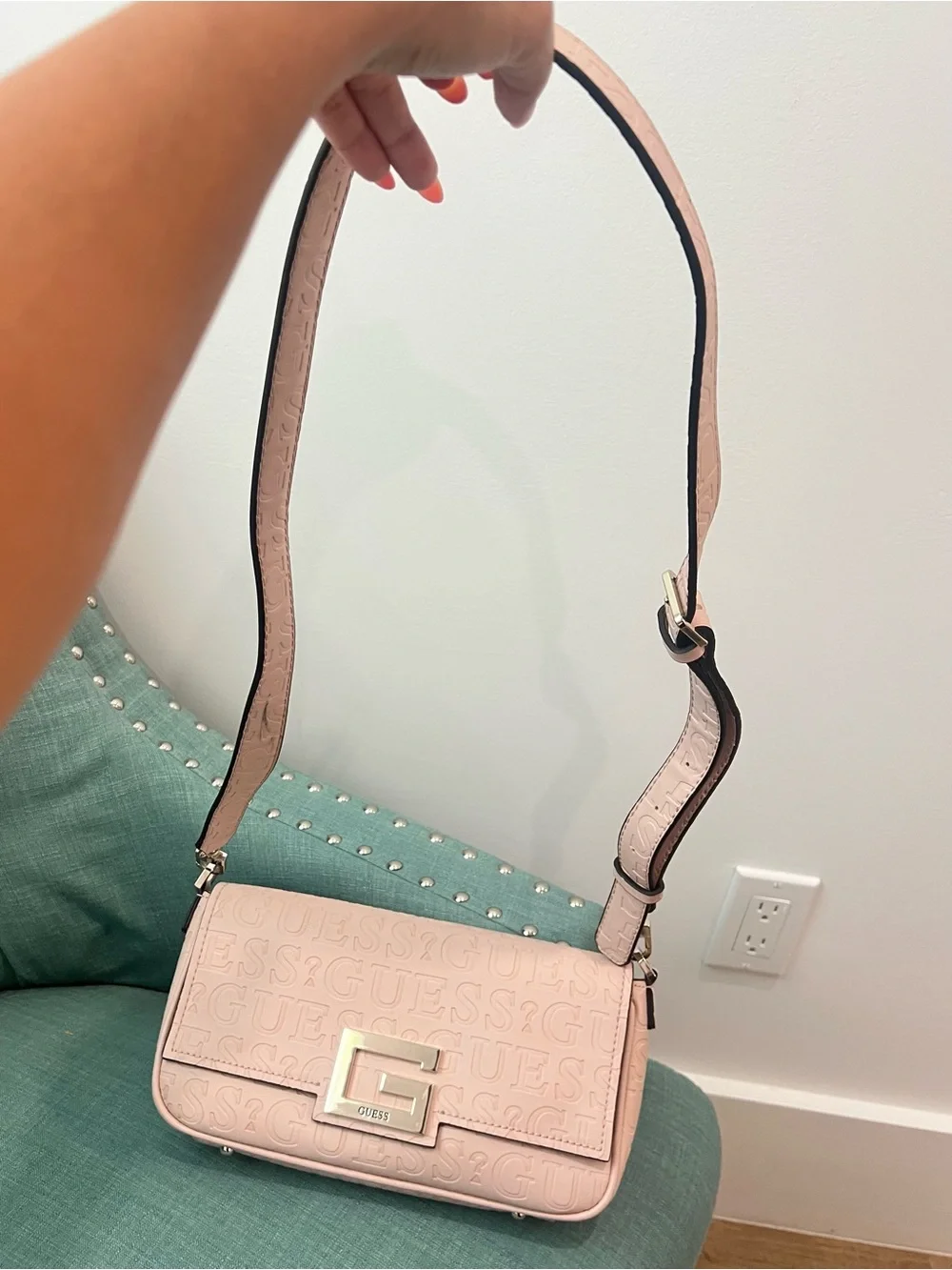 Guess Blush Pink Embossed G-Clasp Shoulder Bag